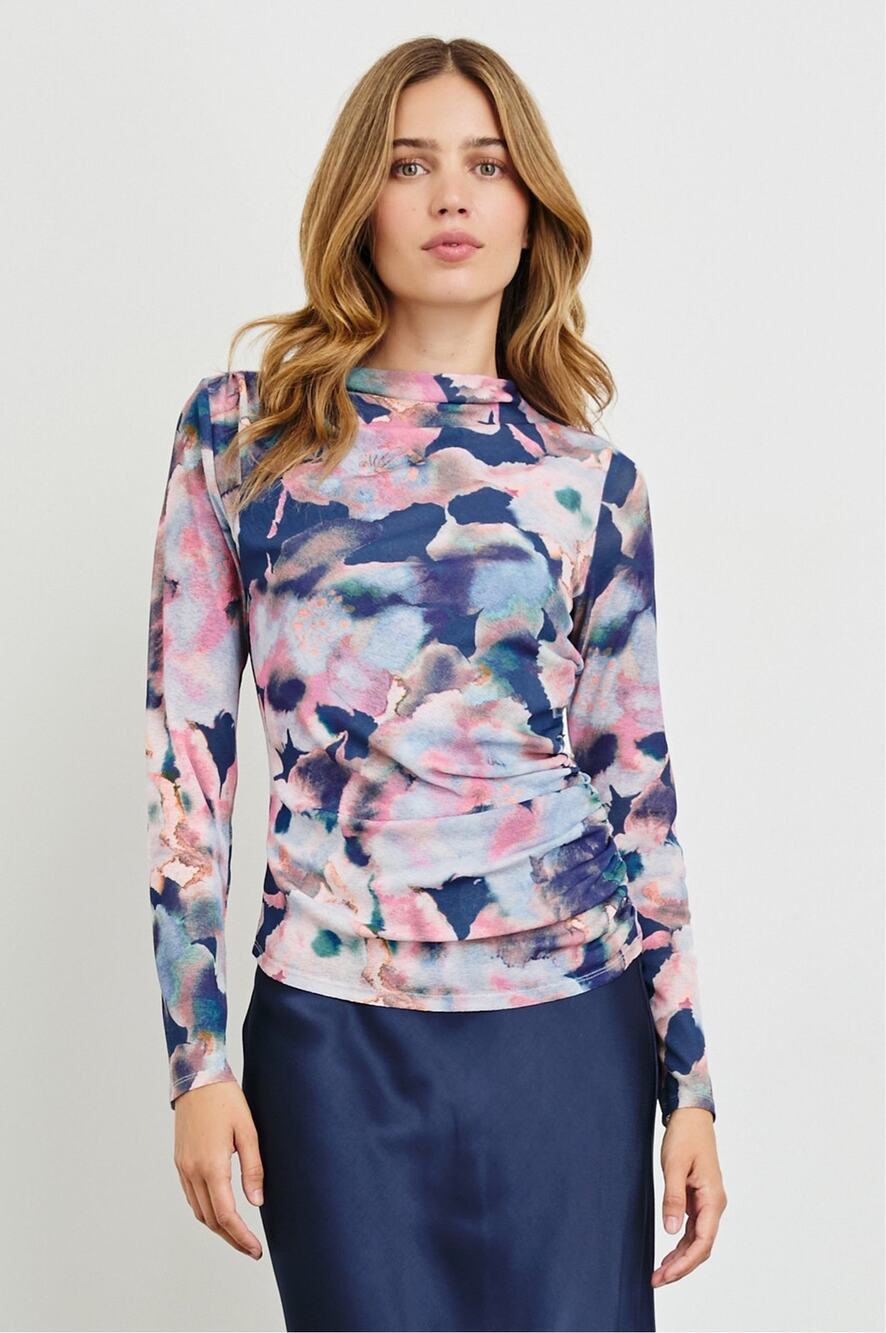 Rails Women's Joelle Ruched Funnel Neck Top Midnight Verbena Size L